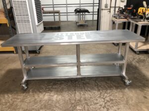 The front view of long Galvanized Series Worktable