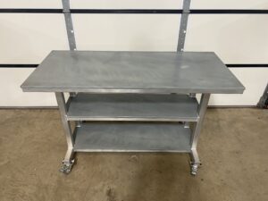 Two shelves provided in this Galvanized Series Worktable