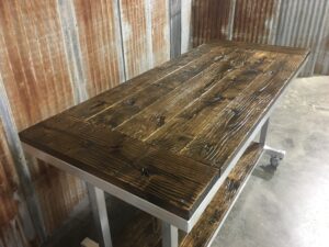 Angular view of the Hardwood Planked Worktable